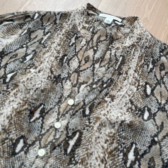 Banana Republic Blouse Women Small Sheer Snake Python Print Brown Black - Picture 5 of 15